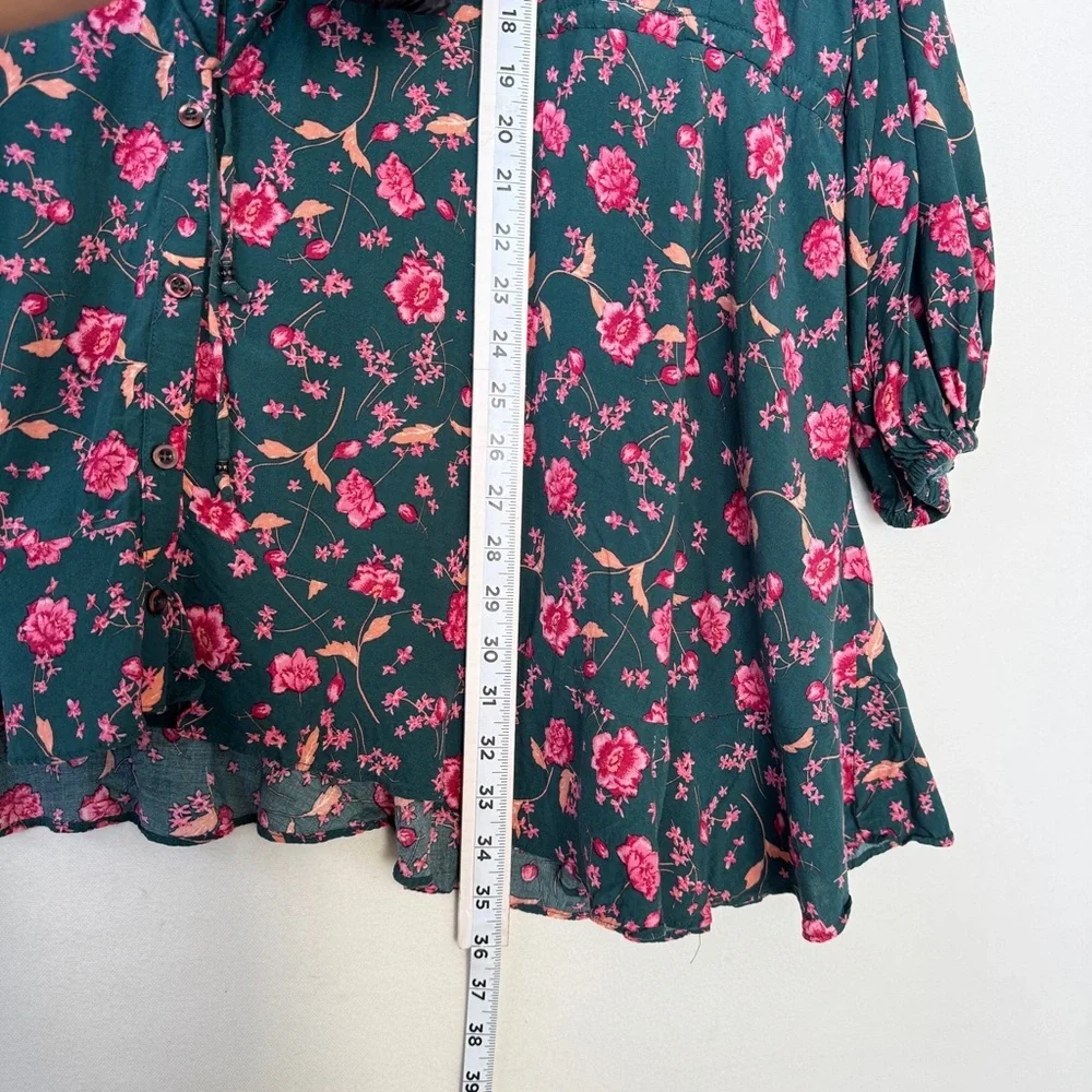 Free People Flower Fields Mini Dress Green Floral Boho Long Sleeve Sz M Flowy